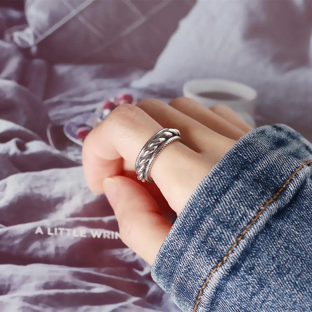 SHANICE 925 пробы Серебряное Открытое кольцо винтажные кольца тяжелое трехслойное cкручивание плетение волос Twist weaving ретро кольцо для женщин панк уличная съемка кольцо