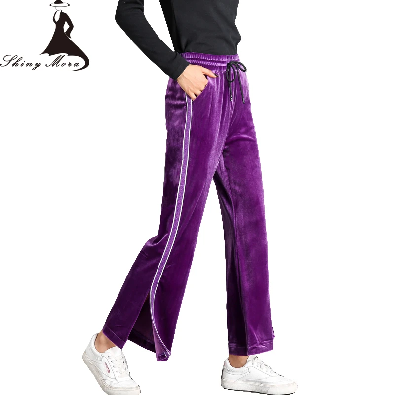 purple velvet trousers womens