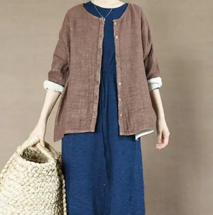 

2015 Original design cotton and linen loose big yards shirt linen Blouse cardigan 17506-6