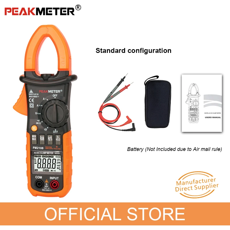 Цифровой мини зажим PEAKMETER PM2108 6600 отсчетов переменный/постоянный ток истинное