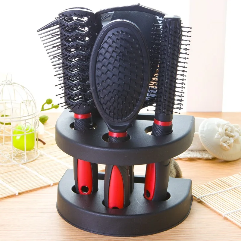 5pcs Hair Comb Morror Set Professional Hairdressers Salon Massage Brushes Roll With Shelf Holder Modelling Kit Hairbrush Tools