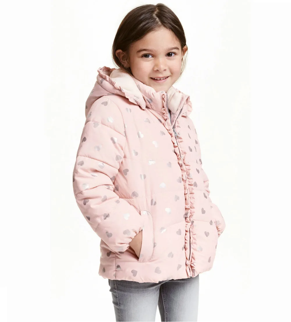 Girl s Winter Pink Love Heart Jacket Children Flower Hooded Cotton Padded Clothes outwear Kids Coat