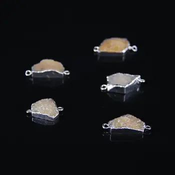 

5pcs/lot,Small Yellow Titanium Agates Geode Freeform Slab Nugget Connectors,Natural Quartz Geode Faceted Slice with Silver edged