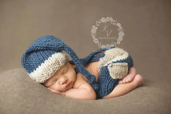 Детская одежда с длинным хвостом шляпа и брюки, комплект из 2 предметов для новорожденных, вязаный реквизит для фотосъемки, подарок для малышей, Размер: 0-1 м, 3-4 м - Цвет: as photo