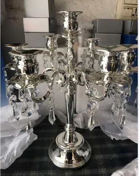 metal crystal candelabra crystal silver candle holder crystal centerpieces candelabros wedding decoration table centerpieces - Цвет: 7-arm silver