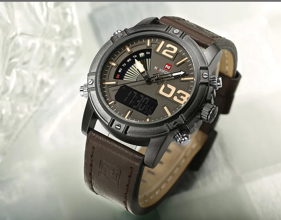 2019 NAVIFORCE Men's Fashion Sport Watches Men Quartz Analog Date Clock Man Leather Military Waterproof Watch Relogio Masculino