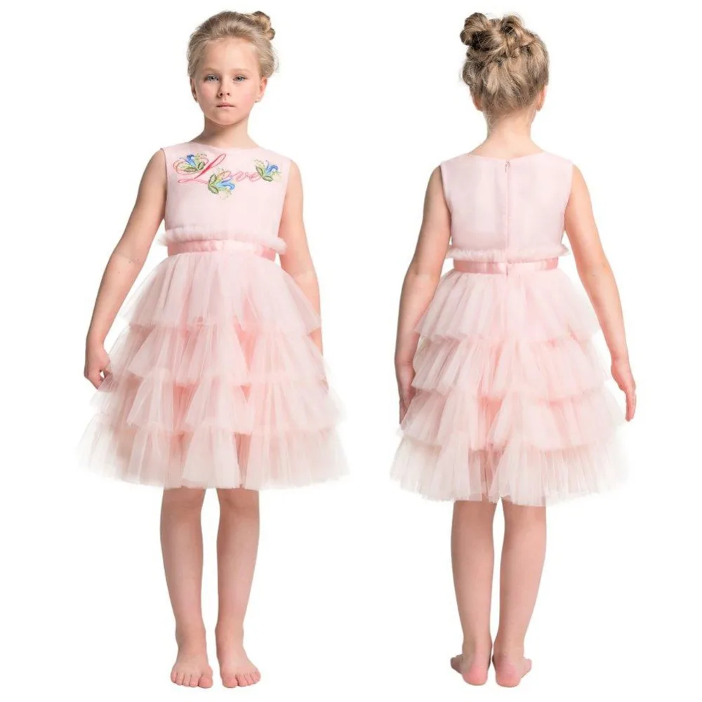 

Summer Dress for Children Flower Girls Dress Party Wedding Dress Elegent Princess Vestidos Ball Gown Layered Dresses Pink
