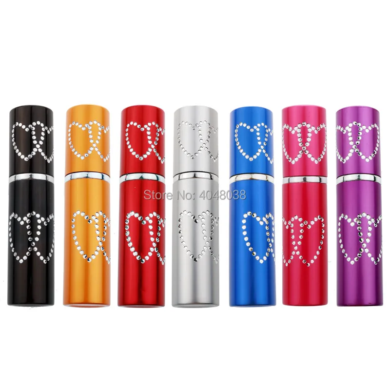 5 ML Portable Spray Pump Bottle Metal Housing Empty Cosmetic Atomizer Diamond Heart Perfume Refillable Bottle Sample Trial Vials (5)