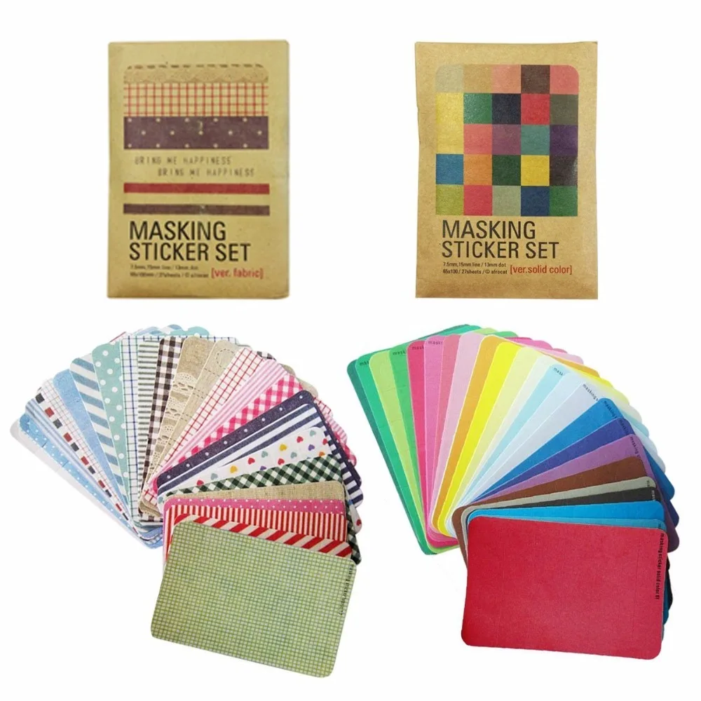 Masking Sticker Set 27 Sheets Stickers Scrapbooking, Sticky Notes, Sticker Paper Colorful Paper Tape, Korea Cute Tape Stickers