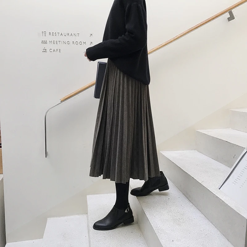 Женская плотная плиссированная юбка до середины икры в стиле ампир, Офисная Женская милая хлопковая Новинка года, осенне-зимняя короткая юбка в Корейском стиле для женщин