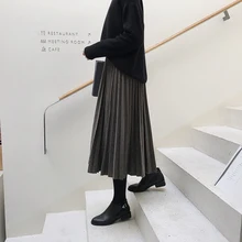 Женская плотная плиссированная юбка до середины икры в стиле ампир, Офисная Женская милая хлопковая Новинка года, осенне-зимняя короткая юбка в Корейском стиле для женщин