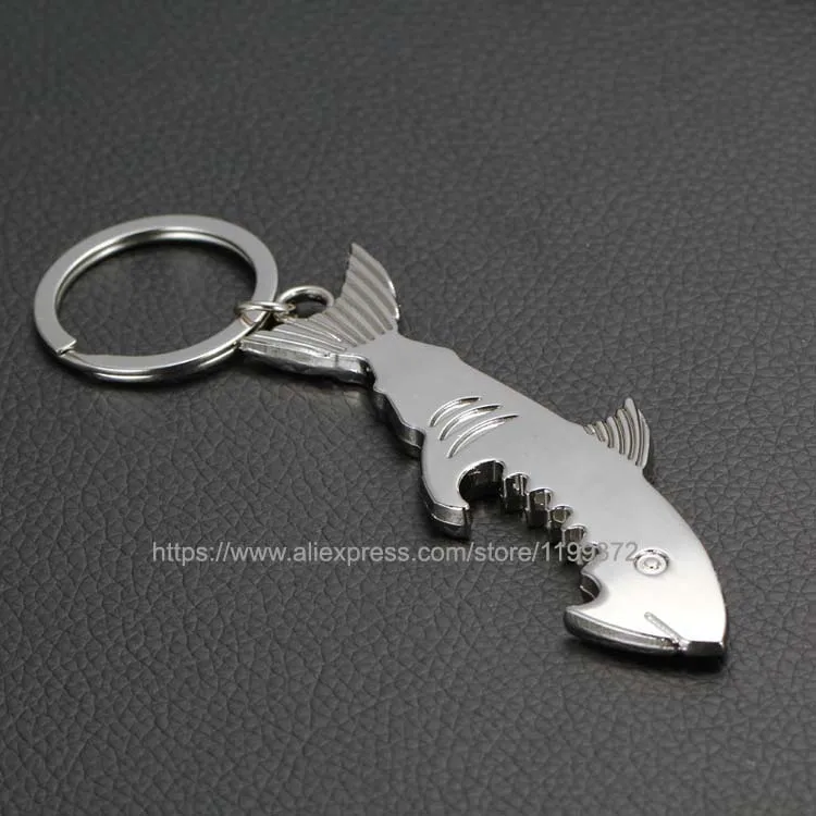 200pcs 2 In1 Keychain Bottle Opener Creative Shark Fish Key Chain Beer