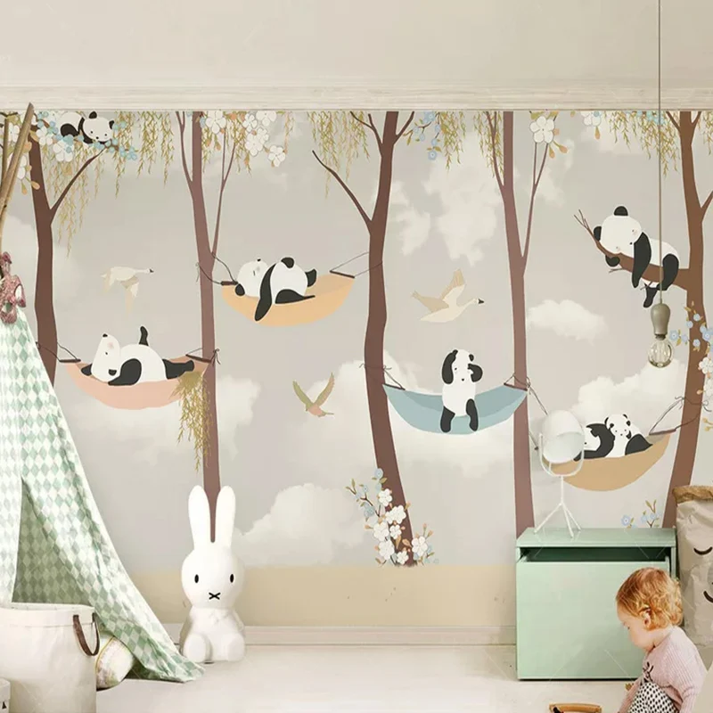 

Custom Mural Wallpaper 3D Cartoon Cute Panda Tree Photo Wall Painting Kids Bedroom Home Decor Background Wall Paper For Walls 3D
