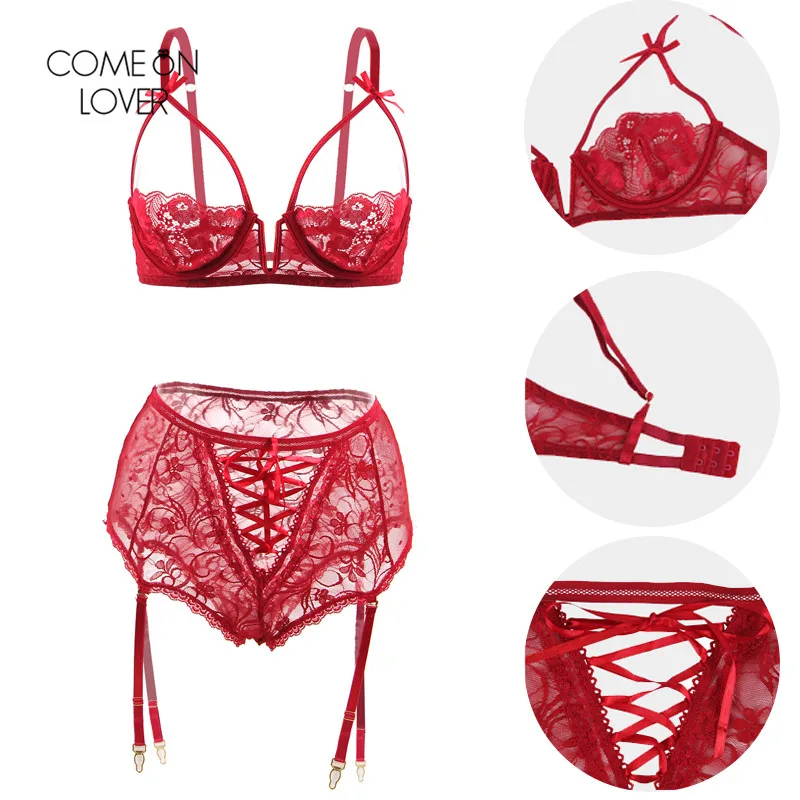 Комплект кружевного нижнего белья Comeonlover с получашкой прозрачный бюстгальтер