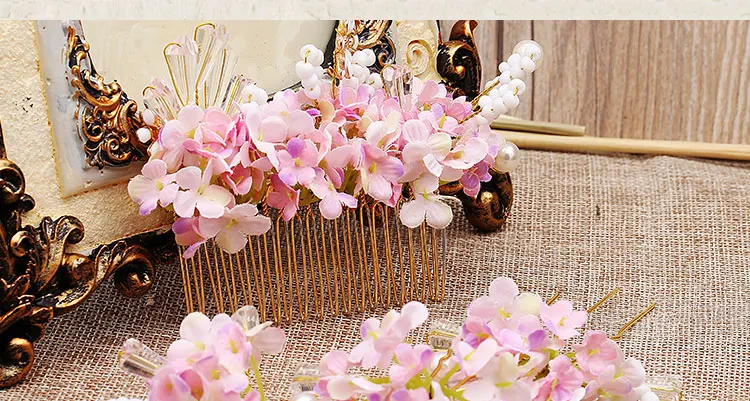 4 шт наборы розовый цветок шпильки наборы расчесок для невесты Мори розовый цветок ручной работы волосы декоративная тиара Свадебные украшения для волос