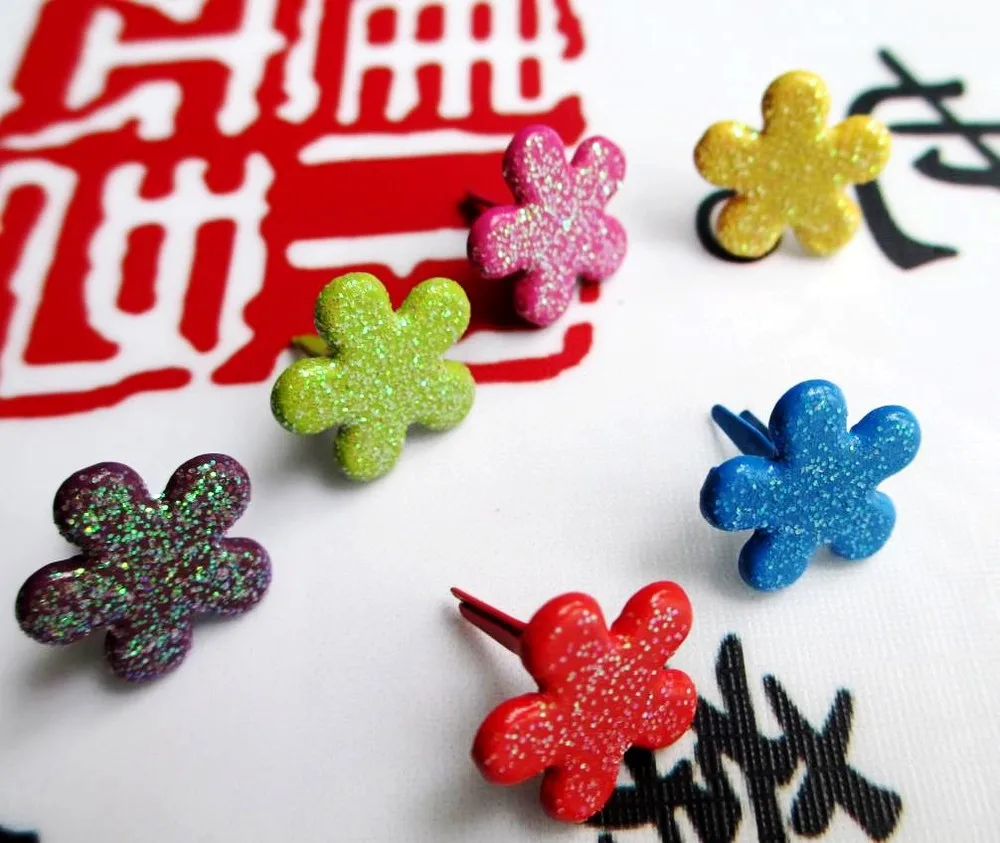 13mm Mix Colorful Scrapbooking Brads Wholesale Metal Flowers Glitter
