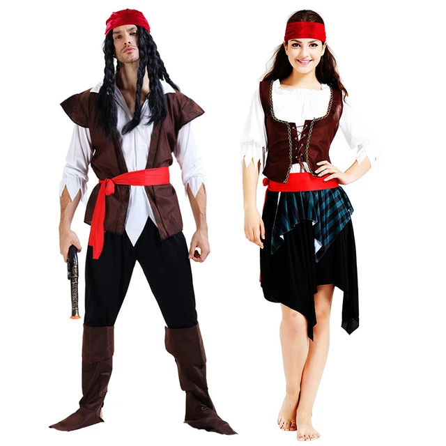 Fantasia masculina de halloween, fantasia de pirata do caribe, traje para  performance em palco, pirata do caribe - AliExpress