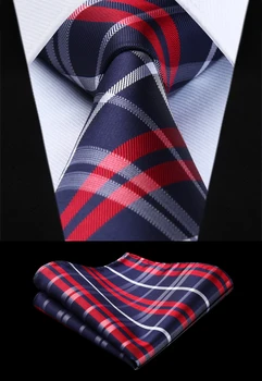 

Party Wedding Classic Pocket Square Tie Woven Men Tie Navy Blue Red Plaid Check Necktie Handkerchief Set# TC820B8S