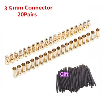 20pairs/lot 3.5mm Banana Gold Bullet Connector Plug Male Female for DIY ESC Motor Lipo RC battery Part with Heat Shrink