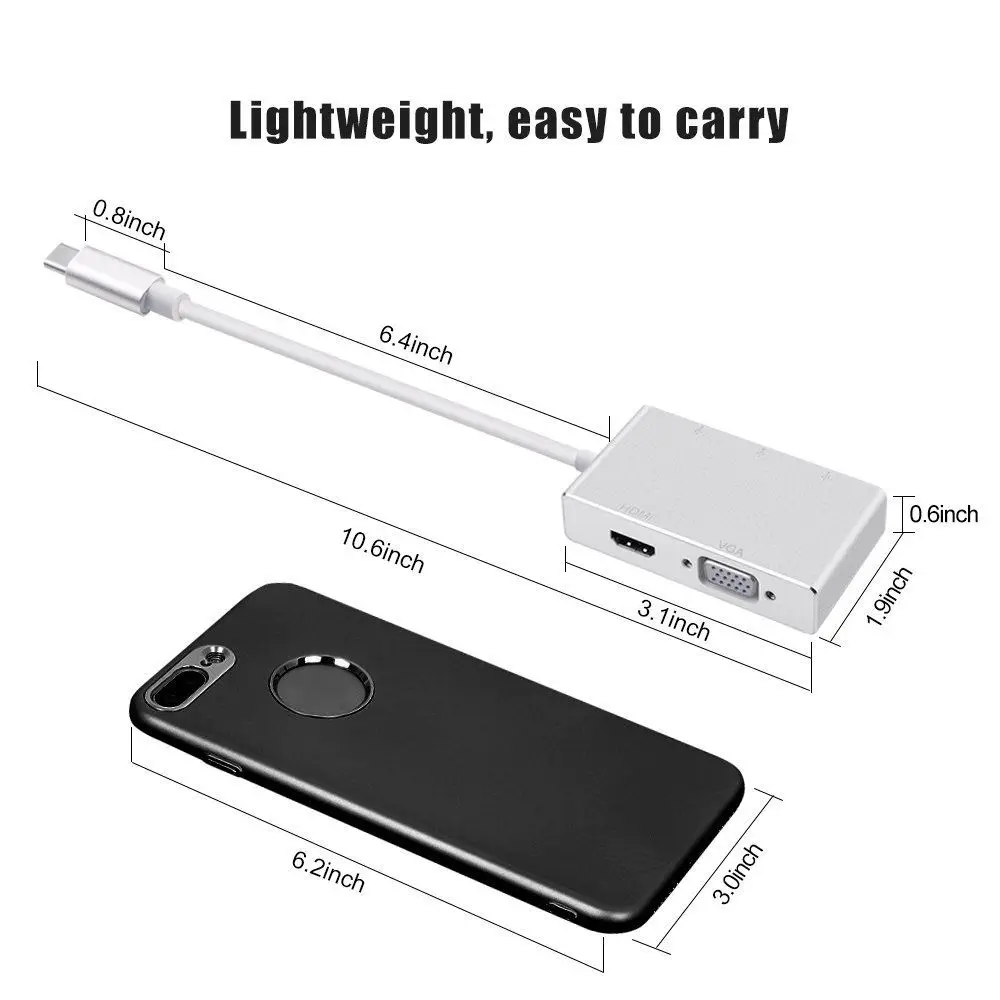 USB C к HDMI VGA 2K 4K адаптер Тип 3 USB3.0 концентратор портативный конвертер для 2017 MacBook