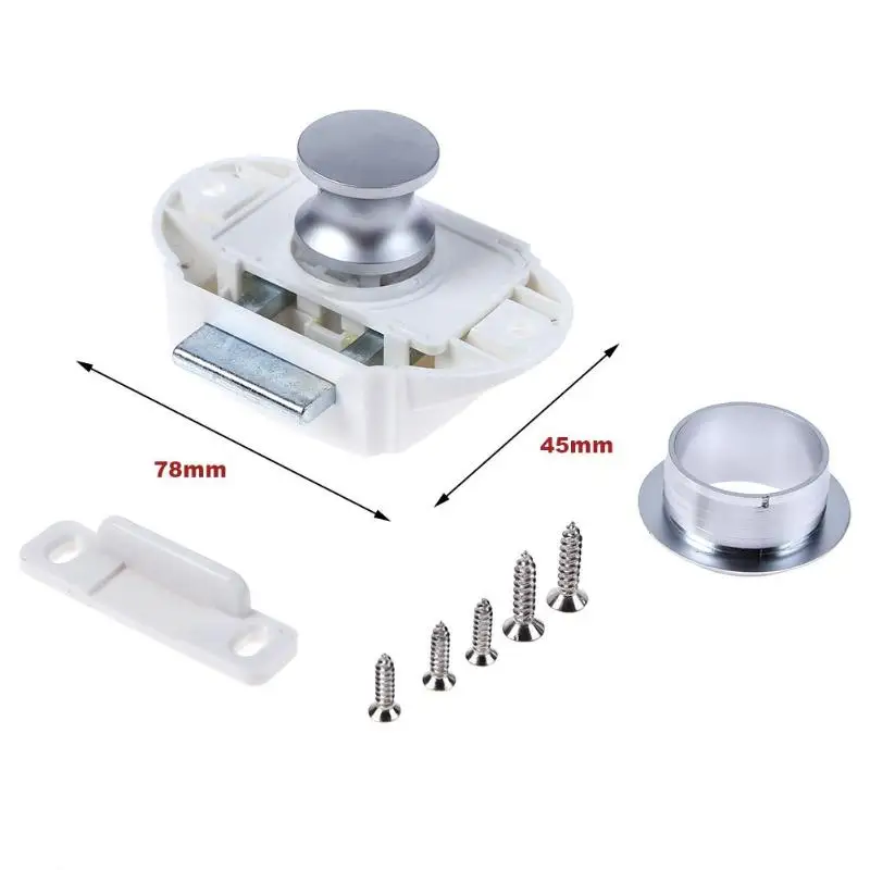 Camper Car Push Locks RV Caravan Boat Motor Latch RV Lock Keyless Large Button Big Button Lock P02W-PN pearl nickel