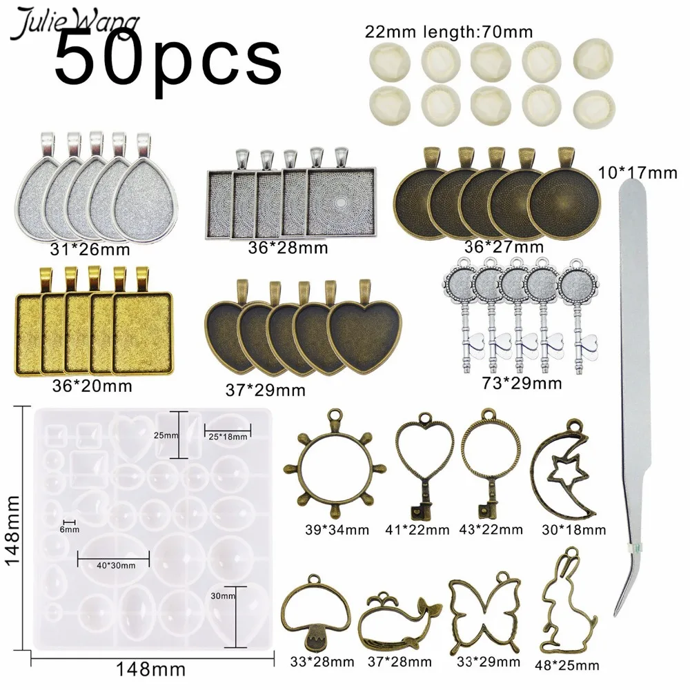 Julie Wang 50 шт. силиконовый сплав Тип разные формы Плесень Комплект с пинцетом одноразовые перчатки ювелирные изделия подвески, ожерелья