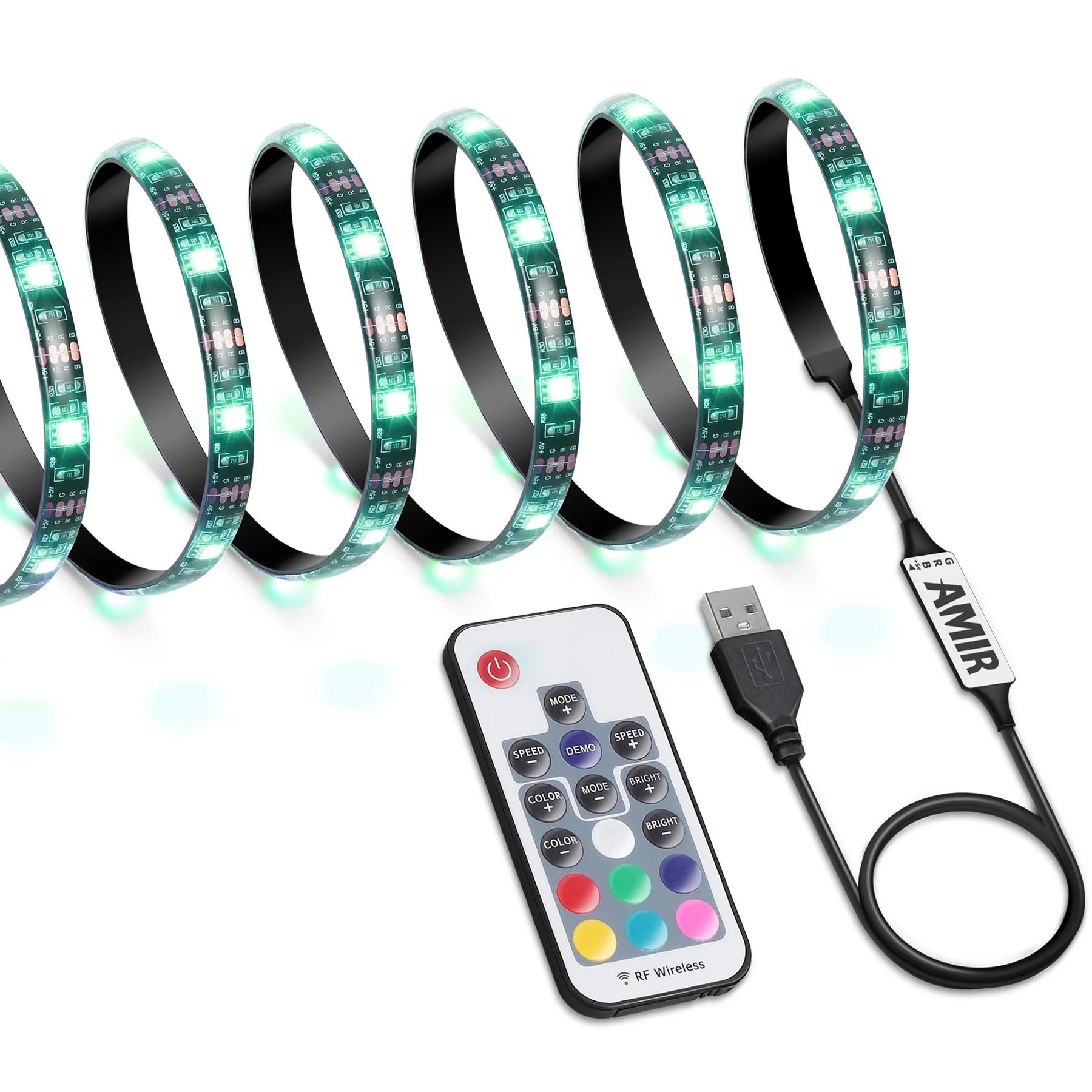 

AMIR 2M LED Strip Lamp LED Light Remote Control 60 LEDs Changing Color Strip Kit Bias Lighting for PC Monitor Desktop PC