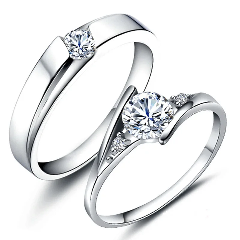 

Exquisite Fashion 925 sterling-Silver-Jewelry crystal Rings for women men Sliver Color AAA CZ lovers Engagement/Wedding rings