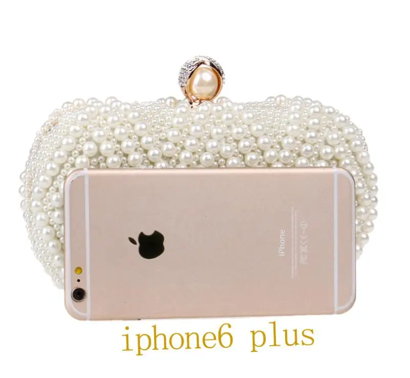 Luxy Moon Beige Beaded Bridal Clutch Evening Bag Size Compare with iPhone 6