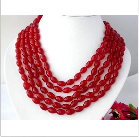 

*****Long 100" 8x12mm nature ellipse red ruby necklace AAA