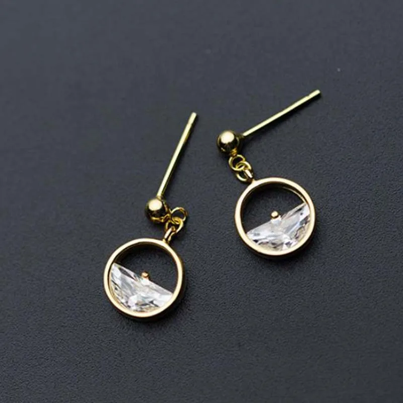 

Simple Gold Color Round Drop Earring Cubic Zircon 925 Sterling Silver Earrings for Women Fashion Jewelry Female Gift Wholesale
