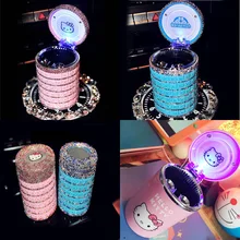 Рисунок «Hello Kitty» автомобильные аксессуары Стразы с украшением в виде кристаллов Портативный пепельницы для авто с светодиодный светильник для девочек автомобиля пепельница для подстаканник