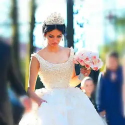 Саудовской Аравии бальное платье Свадебные платья квадратный воротник пышные Тюль Жемчуг свадебное платье для принцессы Vestido De Noiva