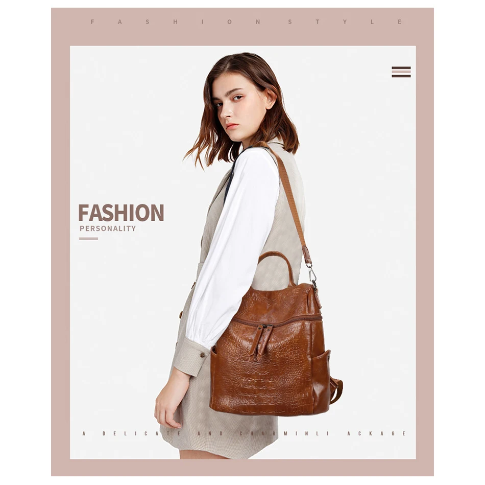 TTOU винтажный кожаный рюкзак с масляным воском, женский рюкзак для путешествий, повседневный школьный рюкзак на плечо, женский рюкзак с каменным узором