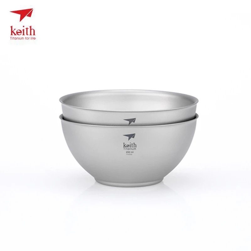 

2Pcs Keith Titanium Rice Bowls 250ml Bowls Set Ultralight Camping Portable Travel Tableware Double Wall Titanium Bowls Ti5351
