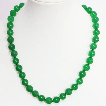 

Malaysia green natural stone chalcedon ychain necklace round bead 8,10,12mm wedding ceremony elegant choker jewelry 18inch B1465