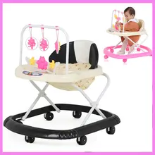 3 Levels Adjustable Folding Baby Walker Musical with Wheels Walker Asisstant Toddler Learning Walking Aid Rocking Horse 6 M~2 Y