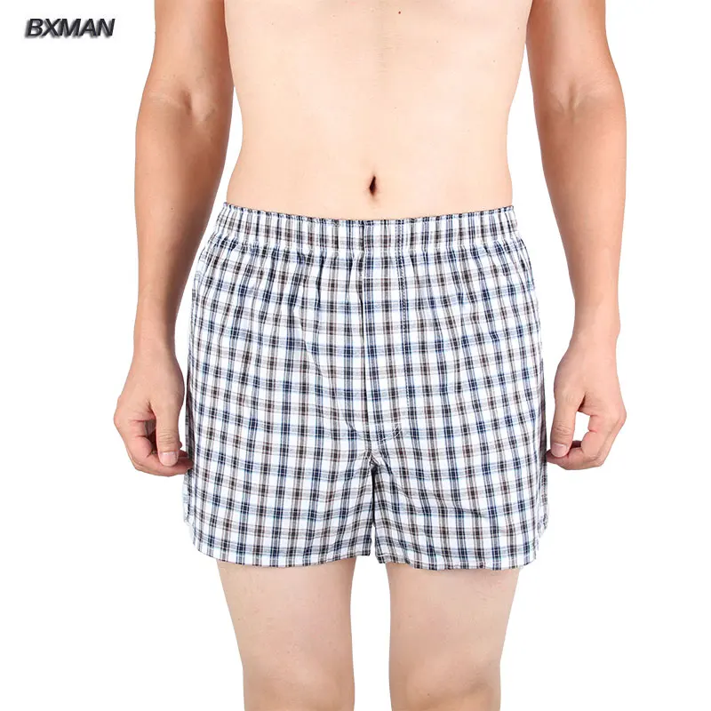 BXMAN Peach Grey Plaid Woven Cotton High Quality Men Boxer Short Men's
