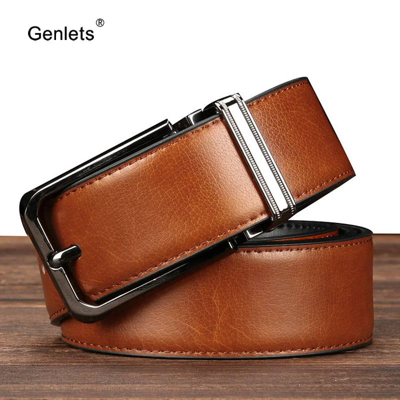 

Korea design new spring leather belt for men pin buckle double face men's belts vintage alloy cowhide strap black cinto