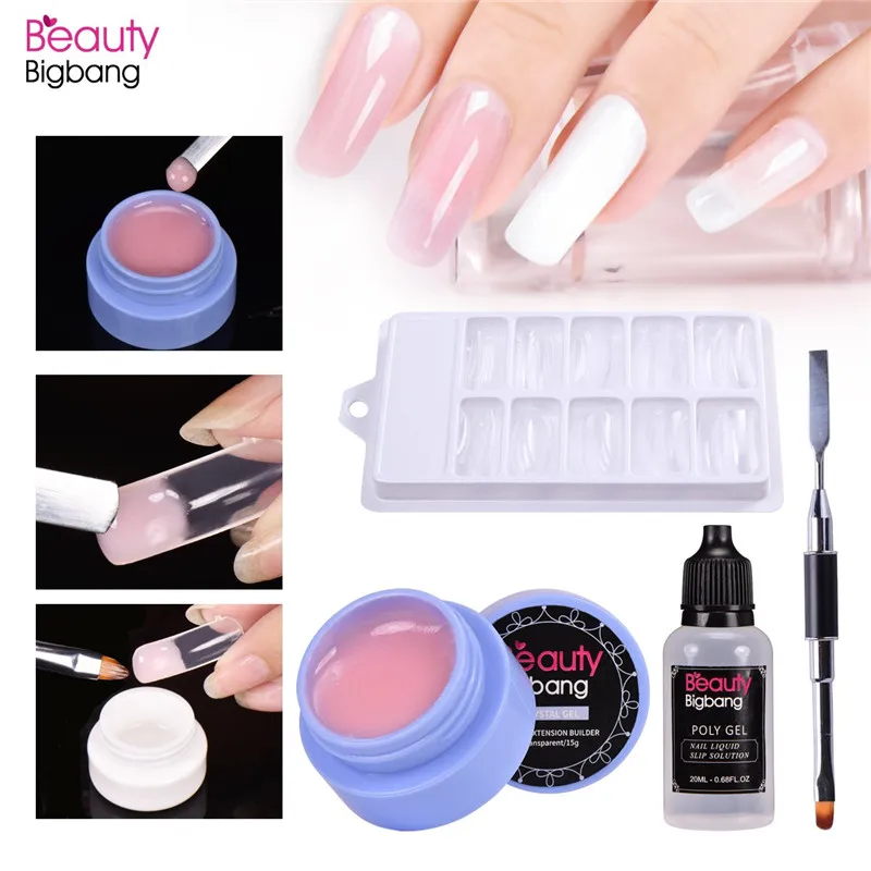 

BeautyBigBang Pink 4Pcs Extension Nail UV Gel & Soak Off Nail Liquid & Double-end Nail Brush & False Nail Tips Set