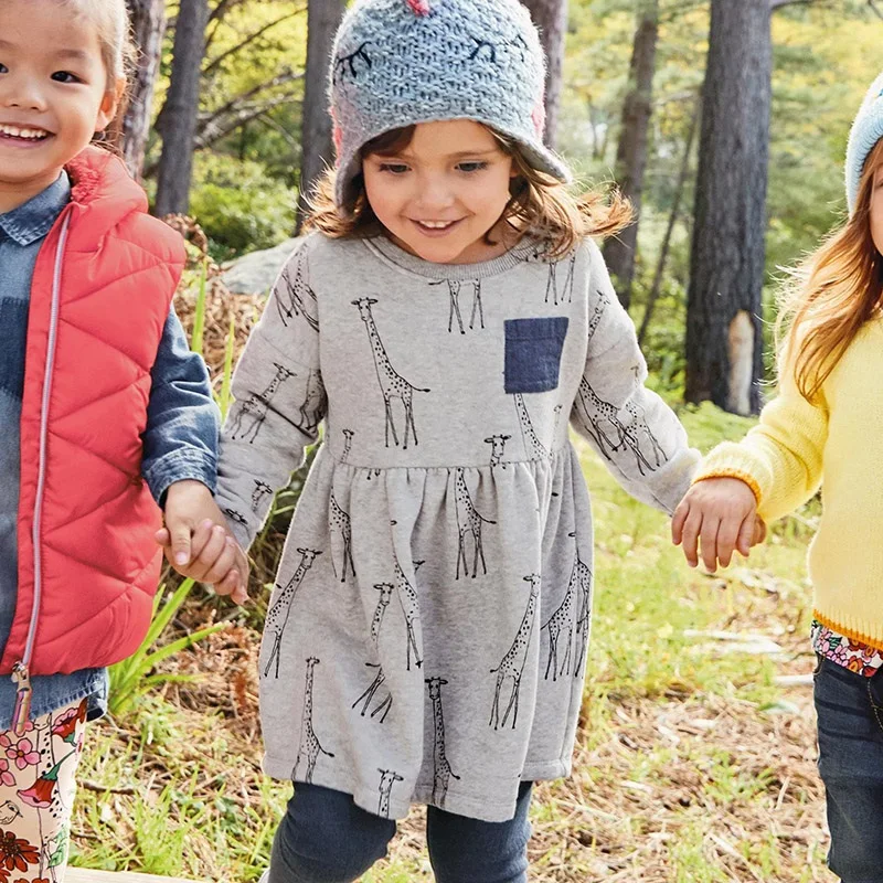 2-7 Years Girls Long Sleeve Dress Spring Autumn Cotton Cute Giraffe Printing Casual Dresses Kids Clothing KF641 | Детская одежда и