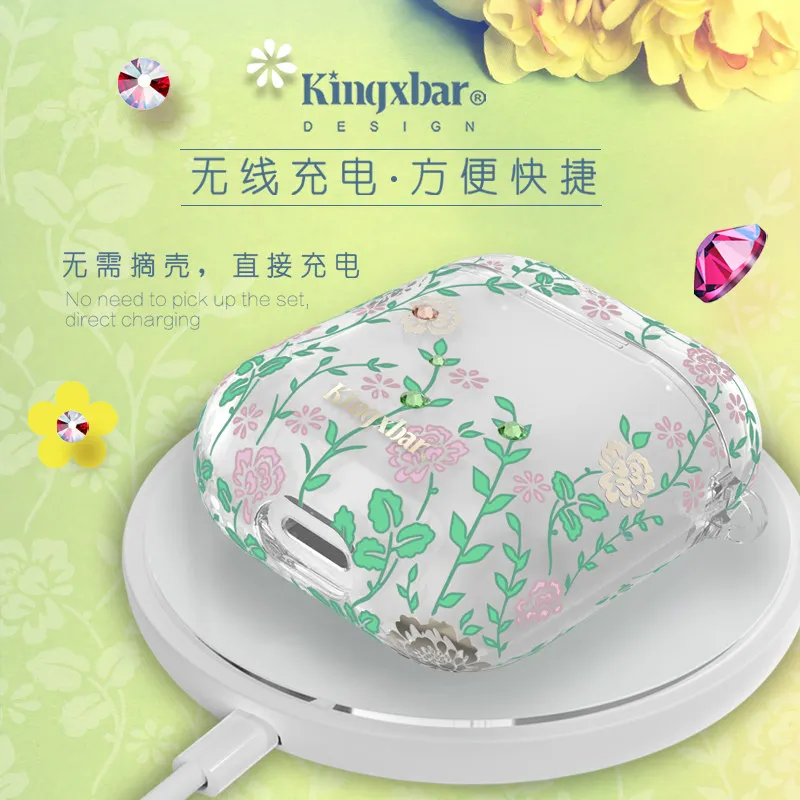 For Airpods 2 Case Accessories Airpods Wireless Charging Bluetooth Headphone Holder Bag Protective Cover With Crystals KINGXBAR