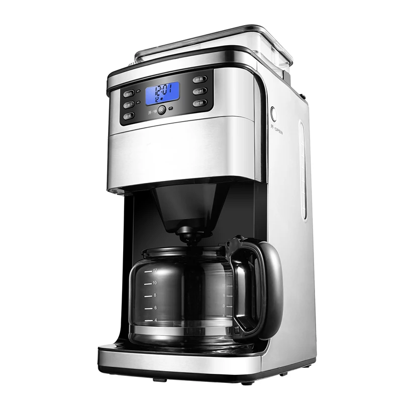 HIMOSKWA 3 в 1 американская кофемашина Автоматическая кофемолка паровой вспениватель молока из нержавеющей стали 24 часа назначения 12 чашек