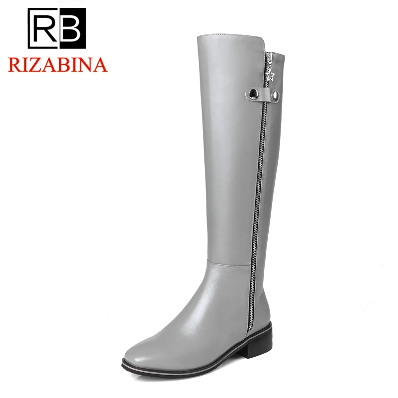 

RizaBina Women Flats Boots Genuine Leather Shoes Woman Knee High Boots Winter High Quality Luxury Designer Shoes Size 33-42