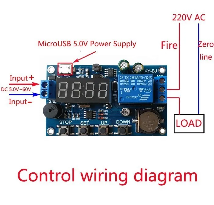 

DC 5V Real time Timing Delay Timer Relay Module Switch Control Clock Synchronization Multiple mode control Wiring diagram