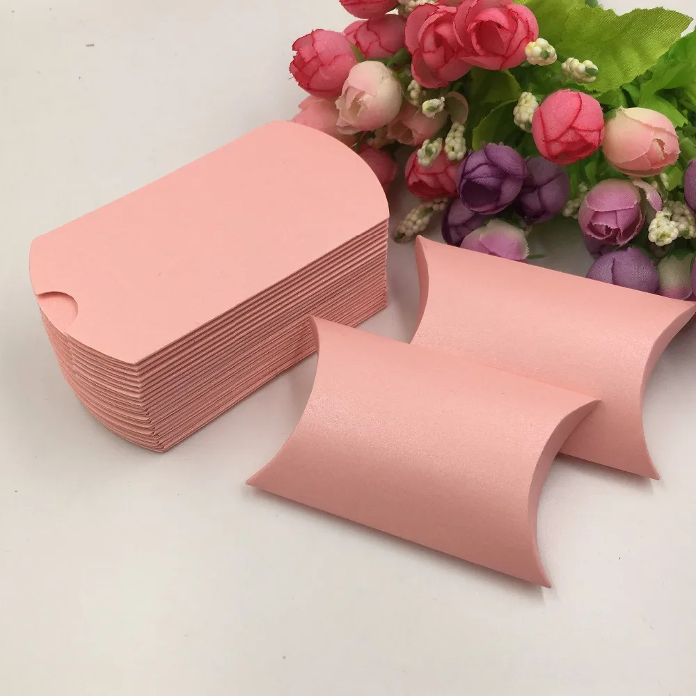 100 шт./лот розовый цвет коробки подушки DIY бумажные подарочные коробки, ювелирные изделия/аксессуары упаковочная коробка бумажные маленькие коробочки для хранения