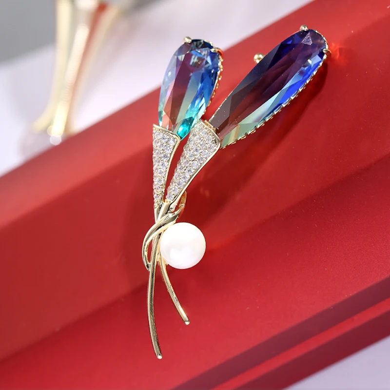 

Vintage Purple Blue Crystal Brooch Rhinestones Corsage Wedding Bridal Jewelry Charm Pearl Bouquet Flower Brooches Pins