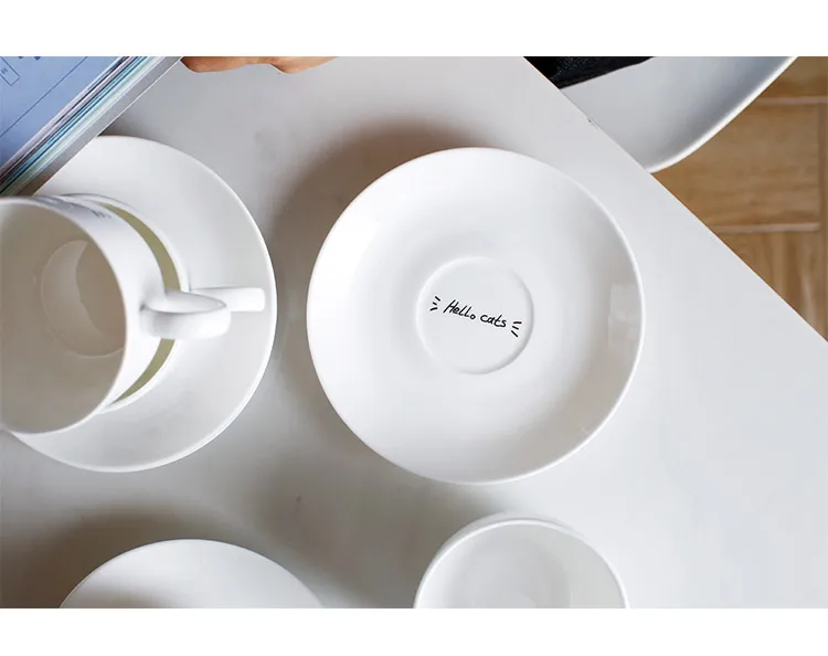 280 мл керамическая кофейная чашка блюдца костяного фарфора простой стиль кошка милые европейские креативные белые чайные чашки и блюдце