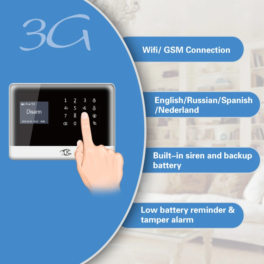WIFI/GSM/SMS Burglar Alarm System 2G Network Home Security Alarm Sensor