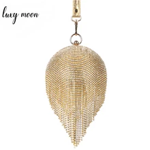 Самый известный бренд, стильные круглые вечерние сумки, Модный золотой клатч, полная роскошная женская сумка с кисточками и бриллиантами, сумочка, женская сумочка